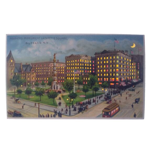 Historic Soldiers Hold-to-Light Vintage Soldiers Monument Postcard Lafayette Square Buffalo NY
